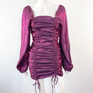 Fiestar Mini Dress Size M Purple Ruched Sateen Vampire Glam Rock Whimsigoth